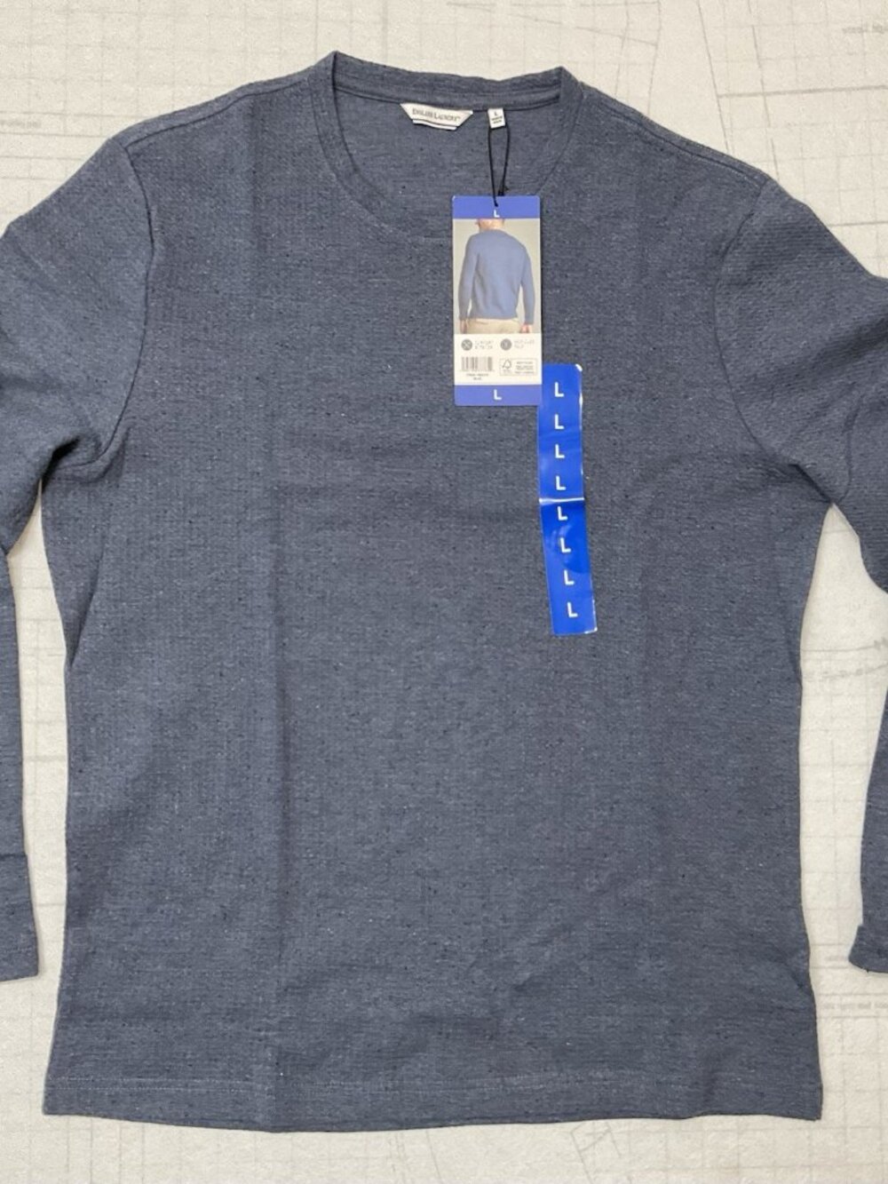 English Laundry Mens Long Sleeve Crewneck Shirt Blue Comfort Stretch BLUE L